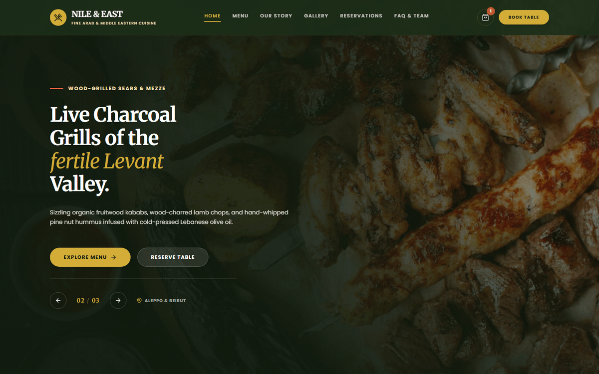 Nile & East Fine Dining website template screenshot